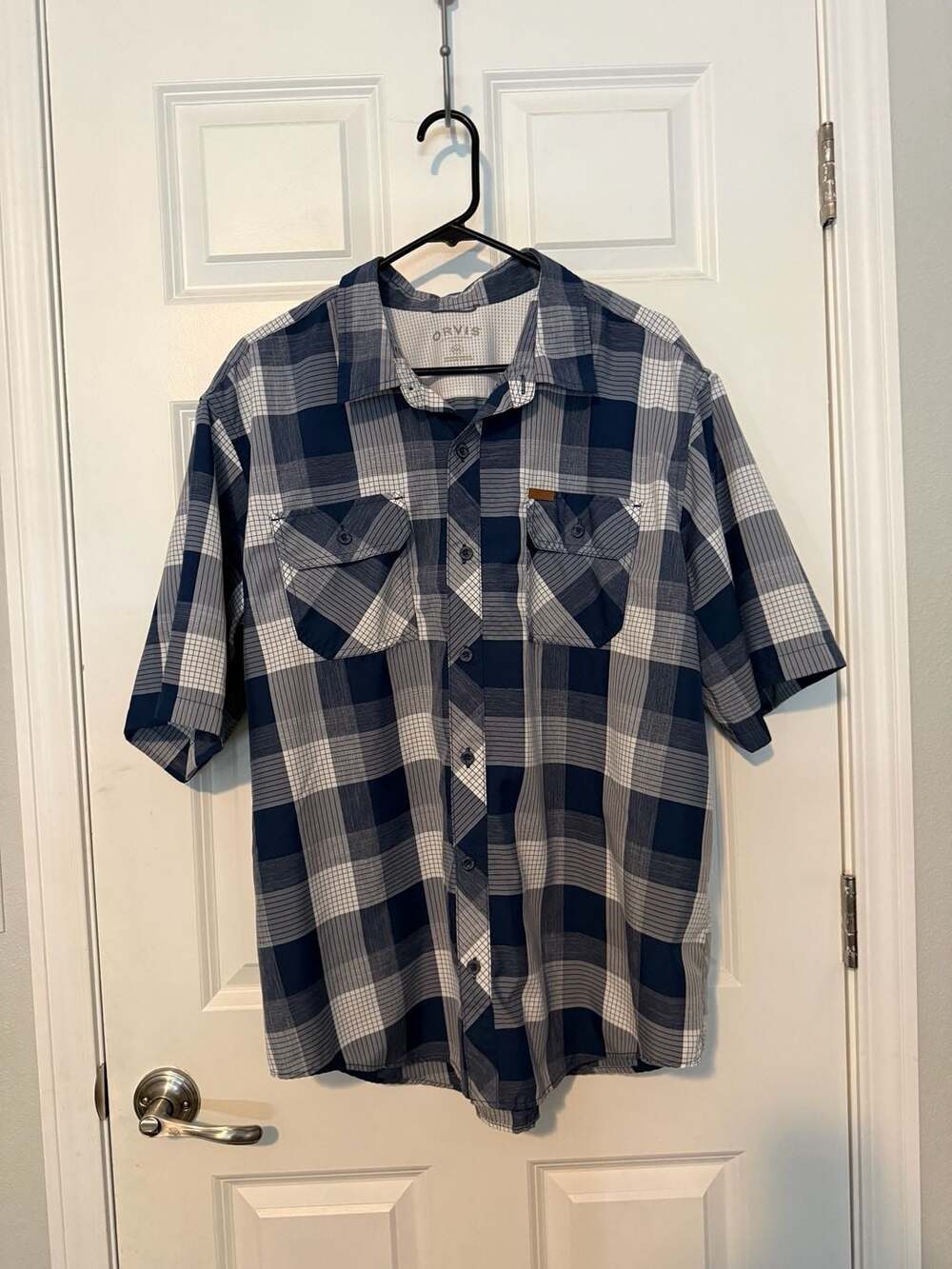 Orvis Men's Blue White Plaid Short Sleeve Outdoor Casual Button Down Shirt XXL